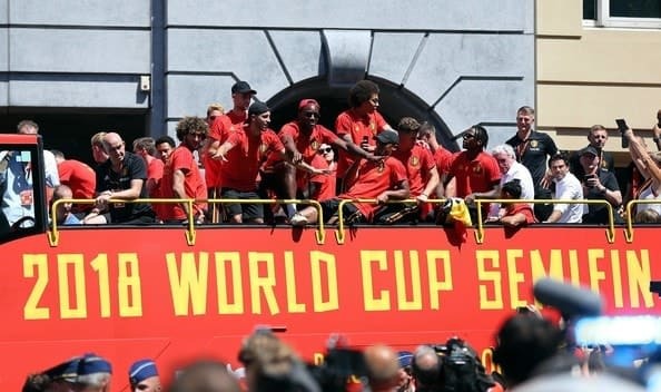 ロシアW杯で3位に輝いたベルギー代表。大勢のファンが見守る中、凱旋パレードを行った photo/Getty Images