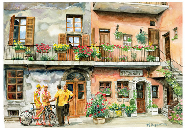 　MTBでツール・ド・フランスを追い続けるイラストレーター・小河原政男が、東京都町田市のモンベルクラブ・グランベリーモール店など全国4カ所で「ツール・ド・フランスの風景画」イラスト展を開催する。