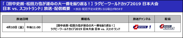 田中史朗、松田力也がラグビーW杯を振り返る緊急特別番組をJ SPORTSが放送