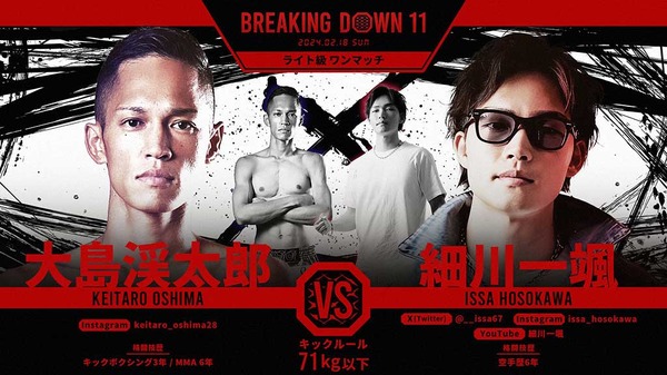 【BreakingDown11】「やはりもっている」喧嘩自慢“MVP”細川一颯が地下格王者からダウン奪取　24年も白星スタート