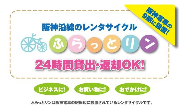 　阪神沿線のレンタサイクル「ふらっとリン」が4月22日から阪神電車の9駅周辺に設置された。駅の機械式有料駐輪場「エコステーション21」の中に、レンタサイクル用の自転車を2～10台程度設置した。24時間365日貸出・返却可能な無人管理のレンタサイクルが駅周辺に設置さ