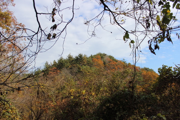 神峰山の山容。周囲の山に比べて尖んがっている。