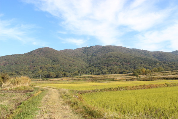 筑波山近辺にある宝篋山。頂上の電波塔が目印。