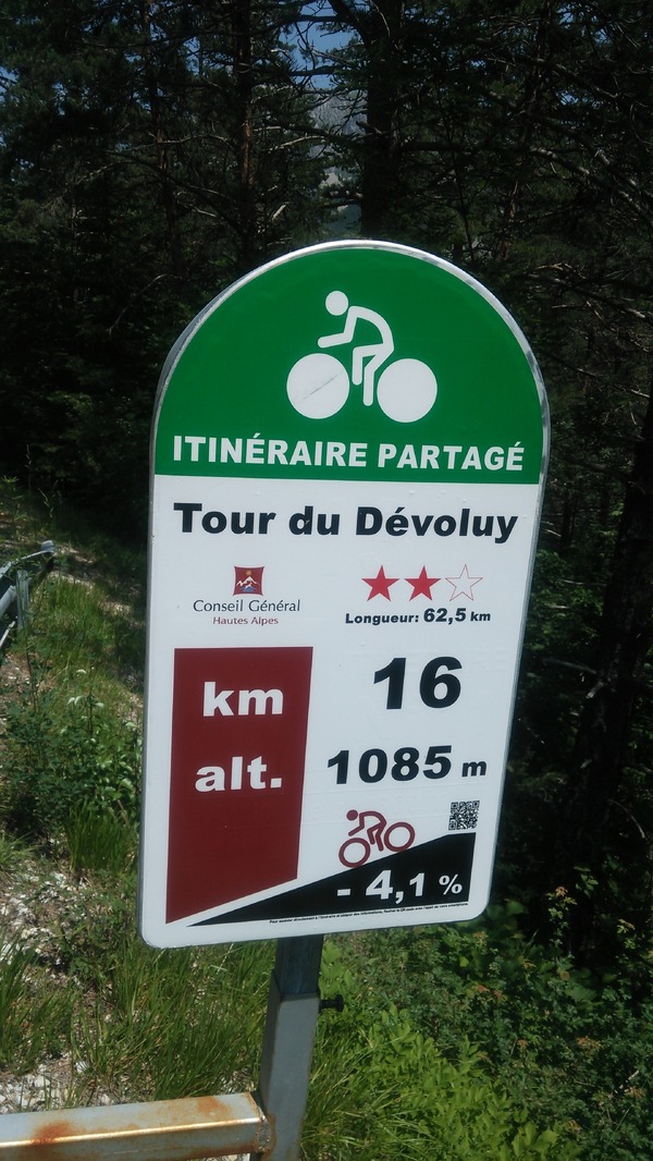 アルプスの峠にはサイクリストのための情報が1kmごとに設置されている