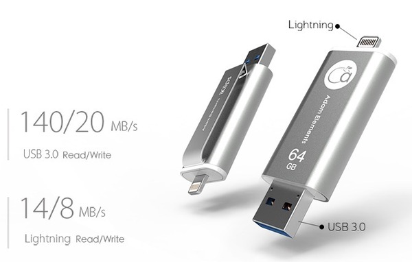 LightningとUSB3.0に直接接続できるiOS用外部ストレージ「 iKlips」…台湾発