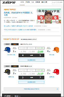 野球やサッカーの試合速報をリアルタイム配信するスポーツ情報サイト「スポログ」