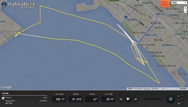 Flightradar24で見たトレーニングフライトの様子。